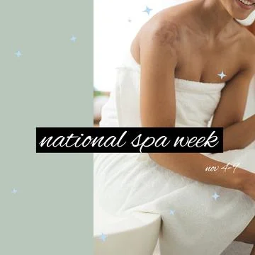 Composition of national spa week text over biracial woman taking bath Stock Illustration