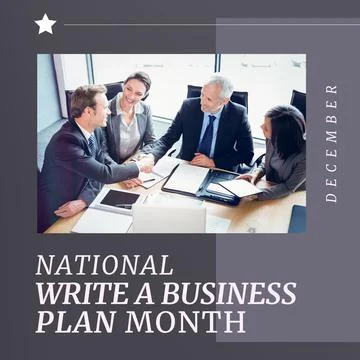 Composition of national write a business plan month text over diverse business Stock Photos