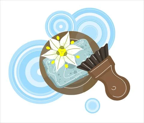 The composition of natural eco-friendly cosmetics. Soap with a whisk brush on Stock Illustration