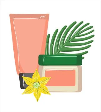 The composition of natural eco-friendly cosmetics. Creams and tubes with a Stock Illustration