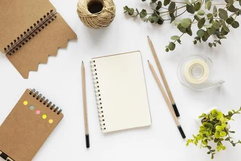 Composition of natural material stationery Stock Photos