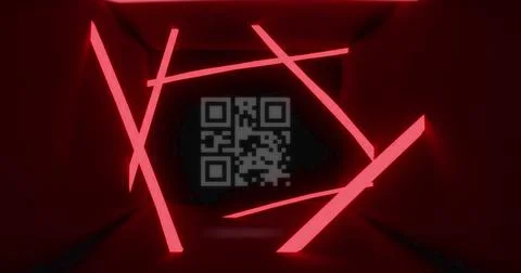 Composition of neon lines over qr code on red background 스톡 일러스트