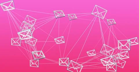 Composition of network of connected envelope email icons on bright pink Stock Photos
