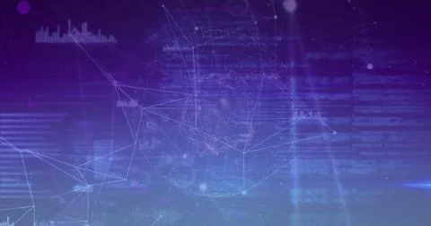 Composition of network of connections with data processing on blue background Ilustração Stock