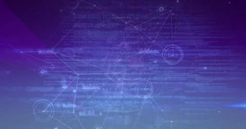 Composition of network of connections with data processing on blue background Ilustração Stock
