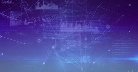 Composition of network of connections with data processing on blue background Stock Illustration