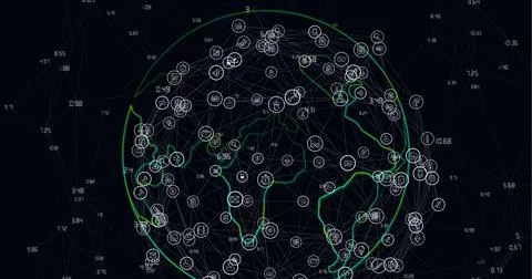 Composition of network of connections with digital icons over globe Ilustração Stock