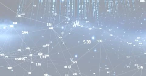 Composition of network of connections over binary coding on blue background Stock-Illustration