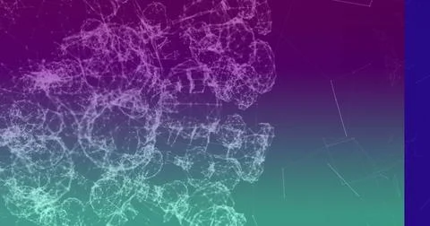 Composition of network of connections with shapes on purple background Ilustração Stock