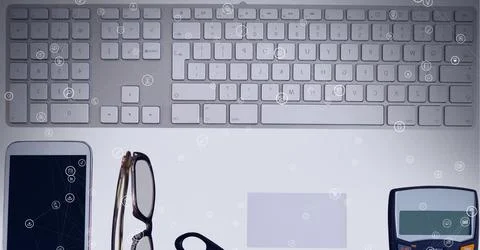 Composition of network of digital connections over computer keyboard and Stock Illustration