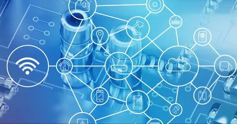 Composition of network of digital icons over computer processor Illustrazione stock
