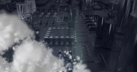Composition of network of digital icons over cloud and computer circuit board イラスト素材