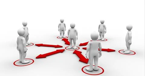 Composition of network of people connections with red arrows on white background Stock Illustration