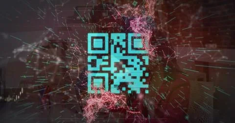 Composition of network with qr code and data processing 스톡 사진