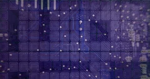 Composition of network of screens over computer processor circuit board server Stock Illustration