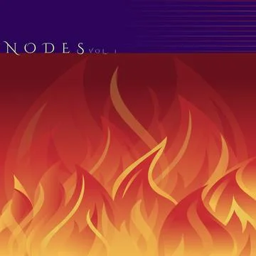 Composition of nodes vol 1 text over flames on orange background Stock Illustration