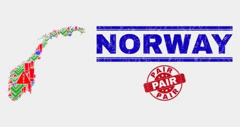 Composition of Norway Map Sign Mosaic and Scratched Pair Stamp Seal Ilustração Stock