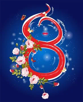 Composition with the number eight and flowers, Stock Illustration