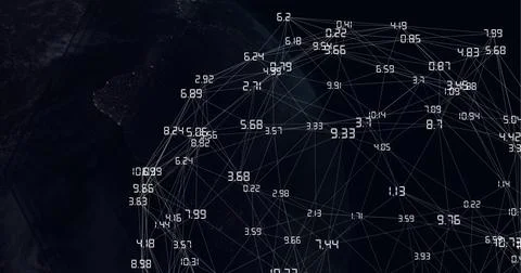 Composition of numbers with network of connections on black background Ilustração Stock