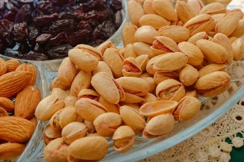 Composition with nuts on the table Stock Photos