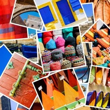 Composition of objects or typical places of Morocco Stock Photos
