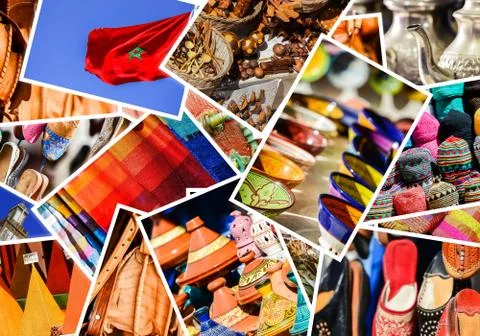 Composition of objects or typical places of Morocco Stock Photos