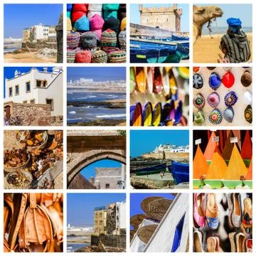 Composition of objects or typical places of Morocco Stock Photos