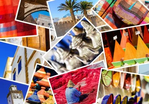 Composition of objects or typical places of Morocco Stock Photos