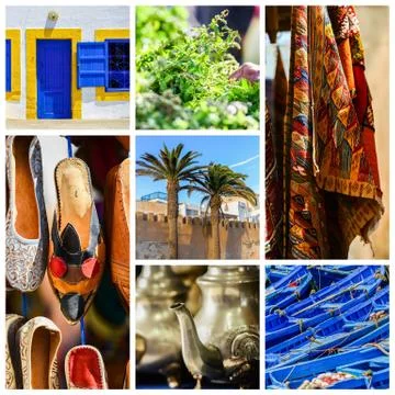 Composition of objects or typical places of Morocco Stock Photos
