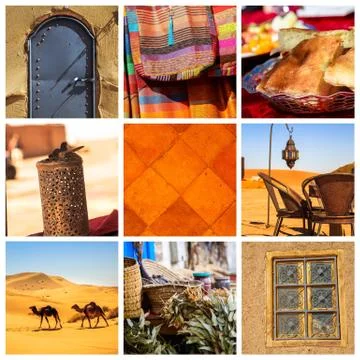 Composition of objects or typical places of Morocco Stock Photos