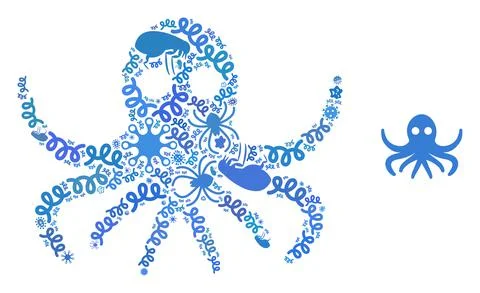 Composition Octopus Icon of Flu Microbes Stock Illustration