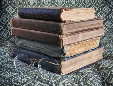 Composition of old books in a stack Stock Photos