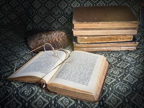 Composition of old books in a stack Stock Photos