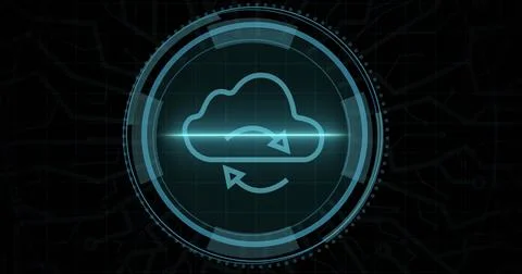 Composition of online security cloud icon on black background Stock Illustration