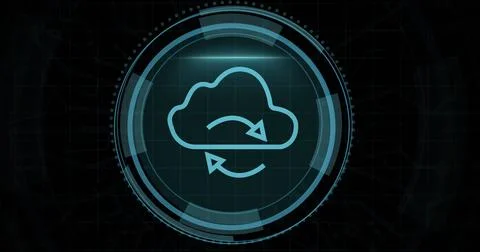 Composition of online security cloud icon on black background Illustrazione stock