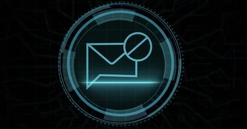 Composition of online security email icon on black background Ilustração Stock