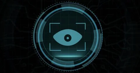 Composition of online security eye icon on black background Ilustração Stock