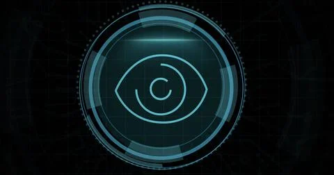Composition of online security eye icon on black background Ilustração Stock