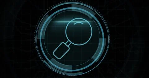 Composition of online security loop icon on black background 스톡 일러스트