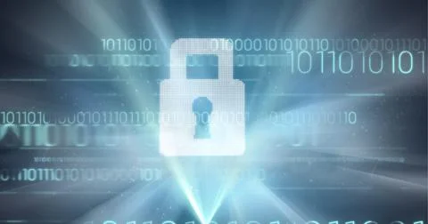 Composition of online security padlock and binary code Stock Illustration