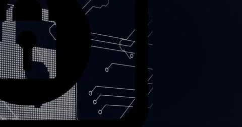 Composition of online security padlock icon over computer circuit board Foto stock