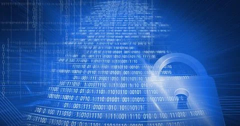 Composition of online security padlock icon and binary coding Stock Photos