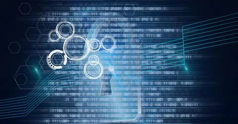 Composition of online security padlock icon, scopes and binary coding Stock Photos