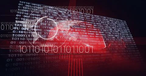 Composition of online security padlock icon, scopes and binary coding Stock Photos