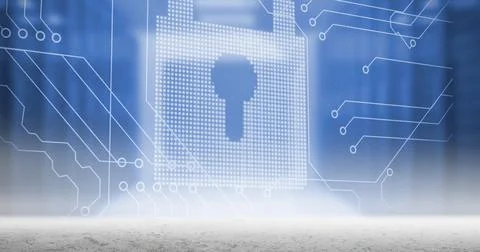 Composition of online security padlock icons over computer circuit board Stockfoto's