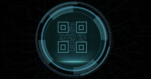 Composition of online security qr code icon on black background Stock Illustration