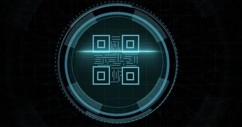 Composition of online security qr code icon on black background Illustrazione stock