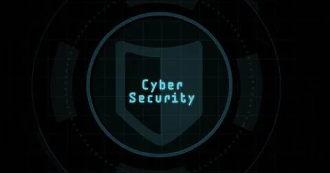 Composition of online security text over shield icon on black background Stock Photos