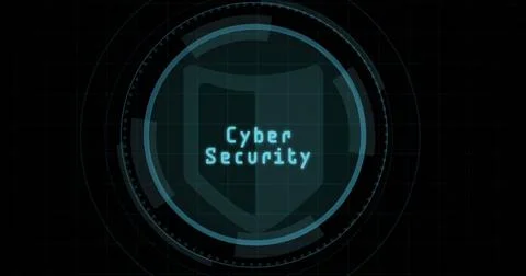 Composition of online security text over shield icon on black background Foto stock