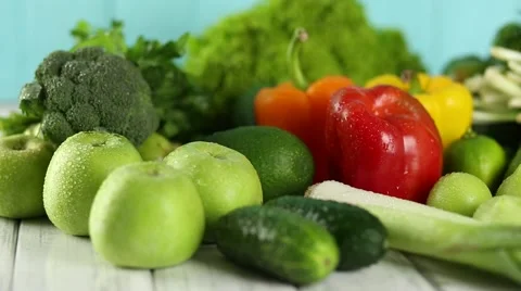 Composition with organic vegetables on the wooden table Stock-Footage 68842228